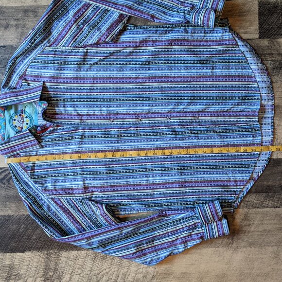 Robert Graham Stripe Shirt Green Blue Purple with Paisley Flip Cuffs - Picture 5 of 7
